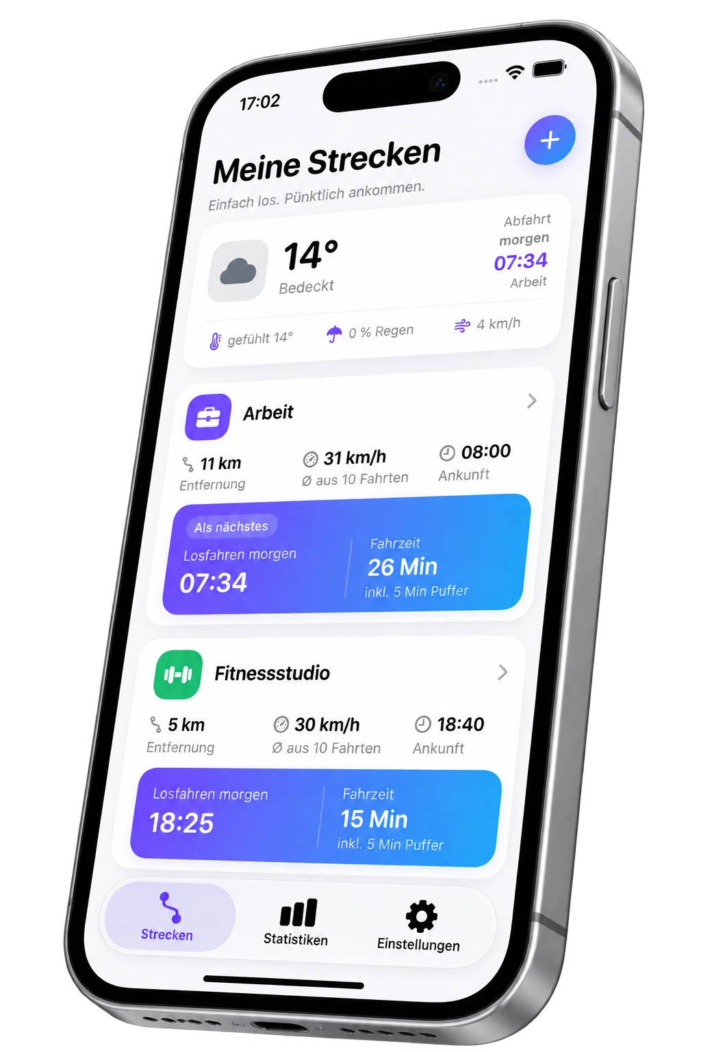 Departr App – Übersicht aller Strecken mit Wetter und Abfahrtszeiten